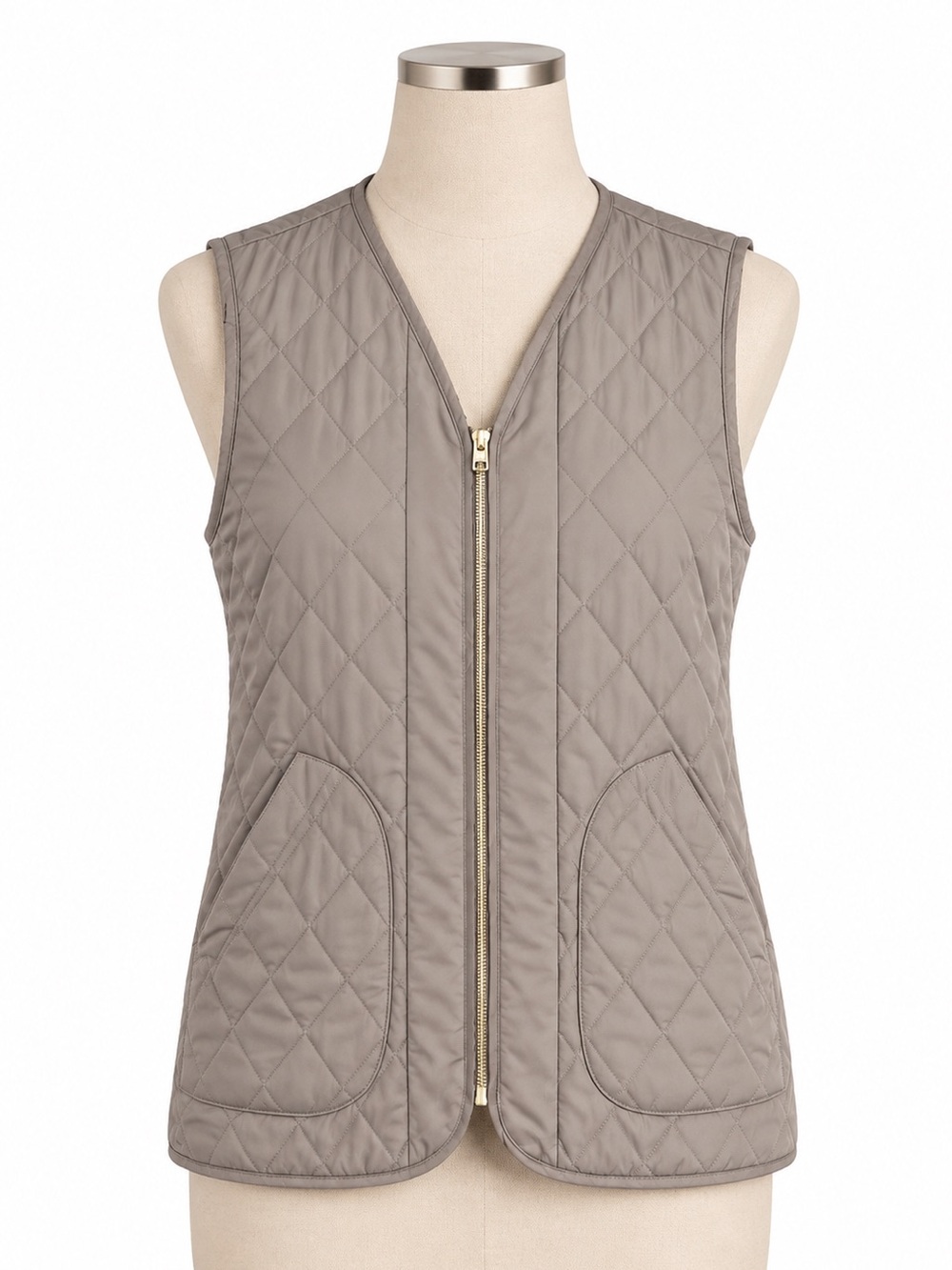 Noa Noa Quilted Long Vest EU 36 Taupe Zip Front NWOT